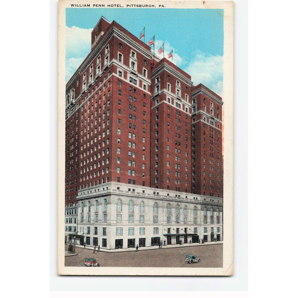 Vintage William Penn Hotel Pittsburgh PA Postcard 1929 Postmark Franklin Stamp